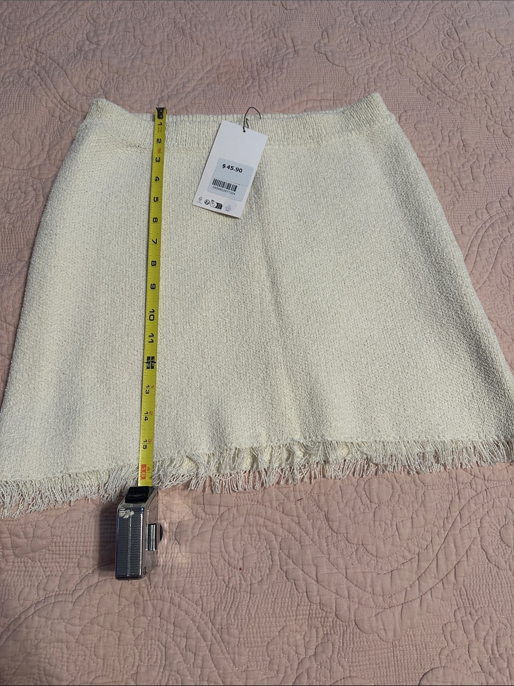 Cream Textured Fringe Hem Mini Skirt